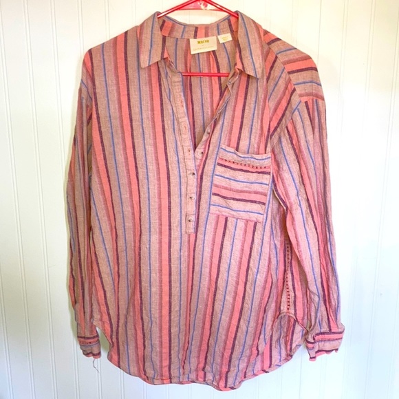 Anthropologie Maeve button up striped linen blouse sz S - Picture 1 of 8